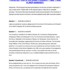 Visit of the Greek President - Tape 1 Side A - Transcript