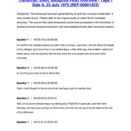 Elkin, Adolphus Peter Interview - Tape 1 Side A, 22 July 1975 - Transcript