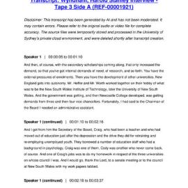 Wyndham, Harold Stanley Interview - Tape 3 Side A - Transcript