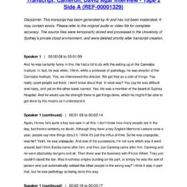 Cameron, David Agar Interview - Tape 2 Side A - Transcript