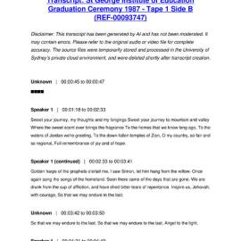 St George Institute of Education Graduation Ceremony 1987 - Tape 1 Side B - Transcript