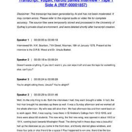 Vogan, Harold James Interview - Tape 1 Side A - Transcript