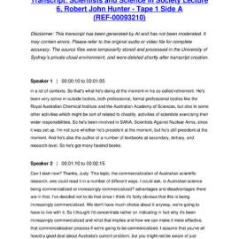 Scientists and Science in Society Lecture 6, Robert John Hunter - Tape 1 Side A - Transcript