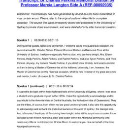 Dr Charles Perkins Memorial Oration by Professor Marcia Langton Side A - Transcript