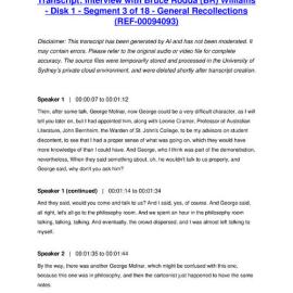 Interview with Bruce Rodda (BR) Williams - Disk 1 - Segment 3 of 18 - General Recollections - Transcript