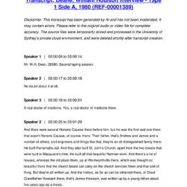 Deane, William Houison Interview - Tape 1 Side A, 1980 - Transcript