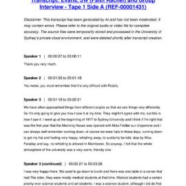 Evans, JW (Faith Rachel) and Group Interview - Tape 1 Side A - Transcript