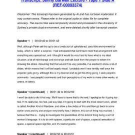 Jenny Barwell Lecture - Tape 1 Side A - Transcript