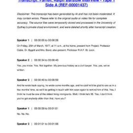 Farrell, Ralph Barstow Interview - Tape 1 Side A - Transcript