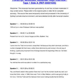 McDonald, Alexander Hugh Interview - Tape 1 Side A - Transcript