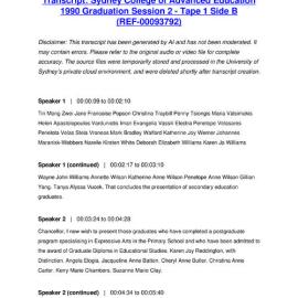 Sydney College of Advanced Education 1990 Graduation Session 2 - Tape 1 Side B - Transcript