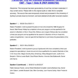 City Art Institute Graduation Ceremony 1987 - Tape 1 Side B - Transcript