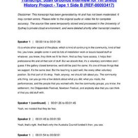 Joan Grounds Interview for Tin Sheds History Project - Tape 1 Side B - Transcript