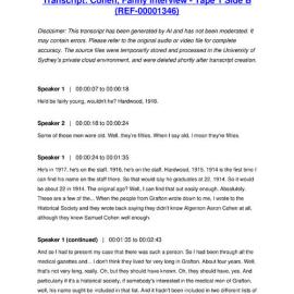 Cohen, Fanny Interview - Tape 1 Side B - Transcript