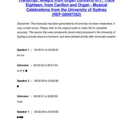 Allegro from Organ Concerto in F, Track Eighteen, from Carillon and Organ - Musical Celebrations from the University of Sydney - Transcript