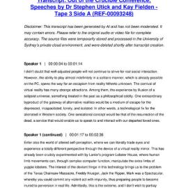 Out of the Crucible Conference, Speeches by Dr Stephen Utick and Kay Fielden - Tape 3 Side A - Transcript