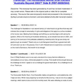 The Honourable Neville Wran Lecture 'Australia Beyond 2002?' Side B - Transcript