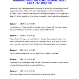 Reed, Peter Brown Interview - Tape 1 Side A - Transcript