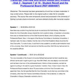 Interview with Bruce Rodda (BR) Williams - Disk 2 - Segment 7 of 18 - Student Revolt and the Professorial Board - Transcript