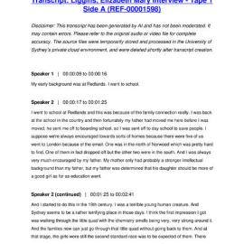 Liggins, Elizabeth Mary Interview - Tape 1 Side A - Transcript