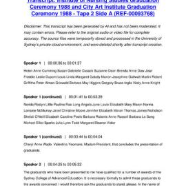 Institute of Nursing Studies Graduation Ceremony 1988 and City Art Institute Graduation Ceremony 1988 - Tape 2 Side A - Transcript