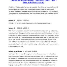 Hewitt, Alison Hope Interview - Tape 1 Side A - Transcript