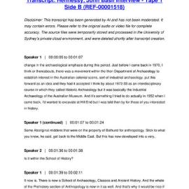 Hennessy, John Basil Interview - Tape 1 Side B - Transcript