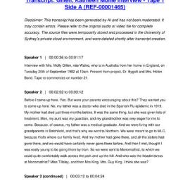 Gillen, Kathleen Mollie Interview - Tape 1 Side A - Transcript