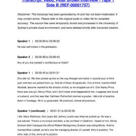 Reed, Peter Brown Interview - Tape 1 Side B - Transcript