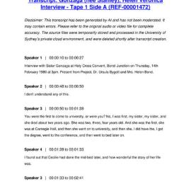 Gonzaga (née Stanley), Helen Veronica Interview - Tape 1 Side A - Transcript