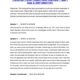 Porter, Hubert Keith Interview - Tape 1 Side A - Transcript