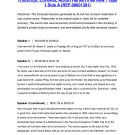 Curlewis, Adrian Herbert Interview - Tape 1 Side A - Transcript