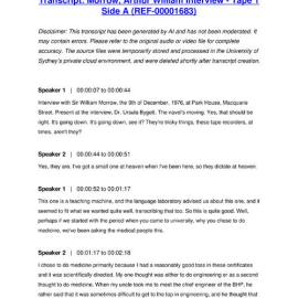 Morrow, Arthur William Interview - Tape 1 Side A - Transcript