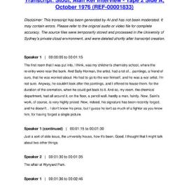 Stout, Alan Ker Interview - Tape 2 Side A, October 1976 - Transcript