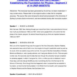 Interview with Harry Messel - Establishing the Foundation for Physics - Segment 2 of 14 - Transcript