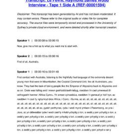 Le Fevre, Raymond James Wood Interview - Tape 1 Side A - Transcript