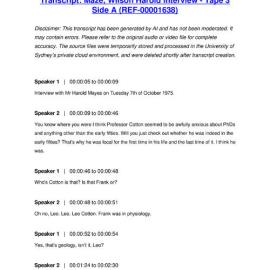 Maze, Wilson Harold Interview - Tape 3 Side A - Transcript