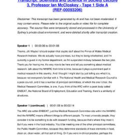 Scientists and Science in Society Lecture 3, Professor Ian McCloskey - Tape 1 Side A - Transcript