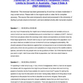 Dr Tim Flannery's Templeton Forum: Limits to Growth in Australia - Tape 2 Side A - Transcript