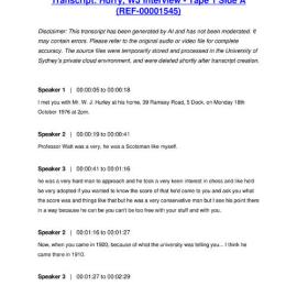 Hurry, WJ Interview - Tape 1 Side A - Transcript