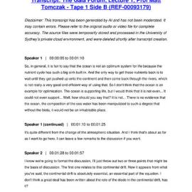 The Gaia Forum, Lecture 1, Prof Matt Tomczak - Tape 1 Side B - Transcript