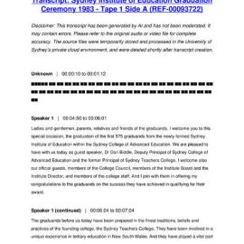 Sydney Institute of Education Graduation Ceremony 1983 - Tape 1 Side A - Transcript