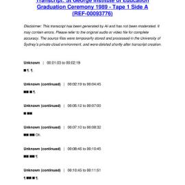 St George Institute of Education Graduation Ceremony 1989 - Tape 1 Side A - Transcript