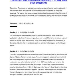 Arts Graduation Ceremony - 13 May 1985 - Transcript