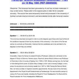 Science Graduation Ceremonies - 11am on 18 May 1985 - Transcript