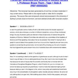 Scientists and Science in Society Lecture 1, Professor Bruce Thom - Tape 1 Side A - Transcript