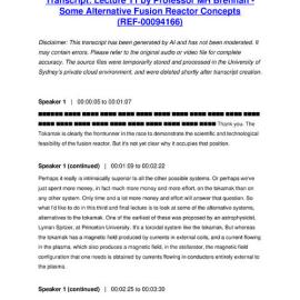 Lecture 11 by Professor MH Brennan - Some Alternative Fusion Reactor Concepts - Transcript