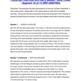 Interview with Harry Messel - Solar Power - Segment 10 of 14 - Transcript