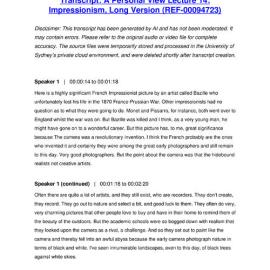 A Personal View Lecture 14: Impressionism, Long Version - Transcript