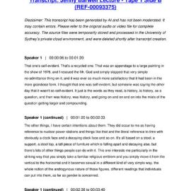 Jenny Barwell Lecture - Tape 1 Side B - Transcript